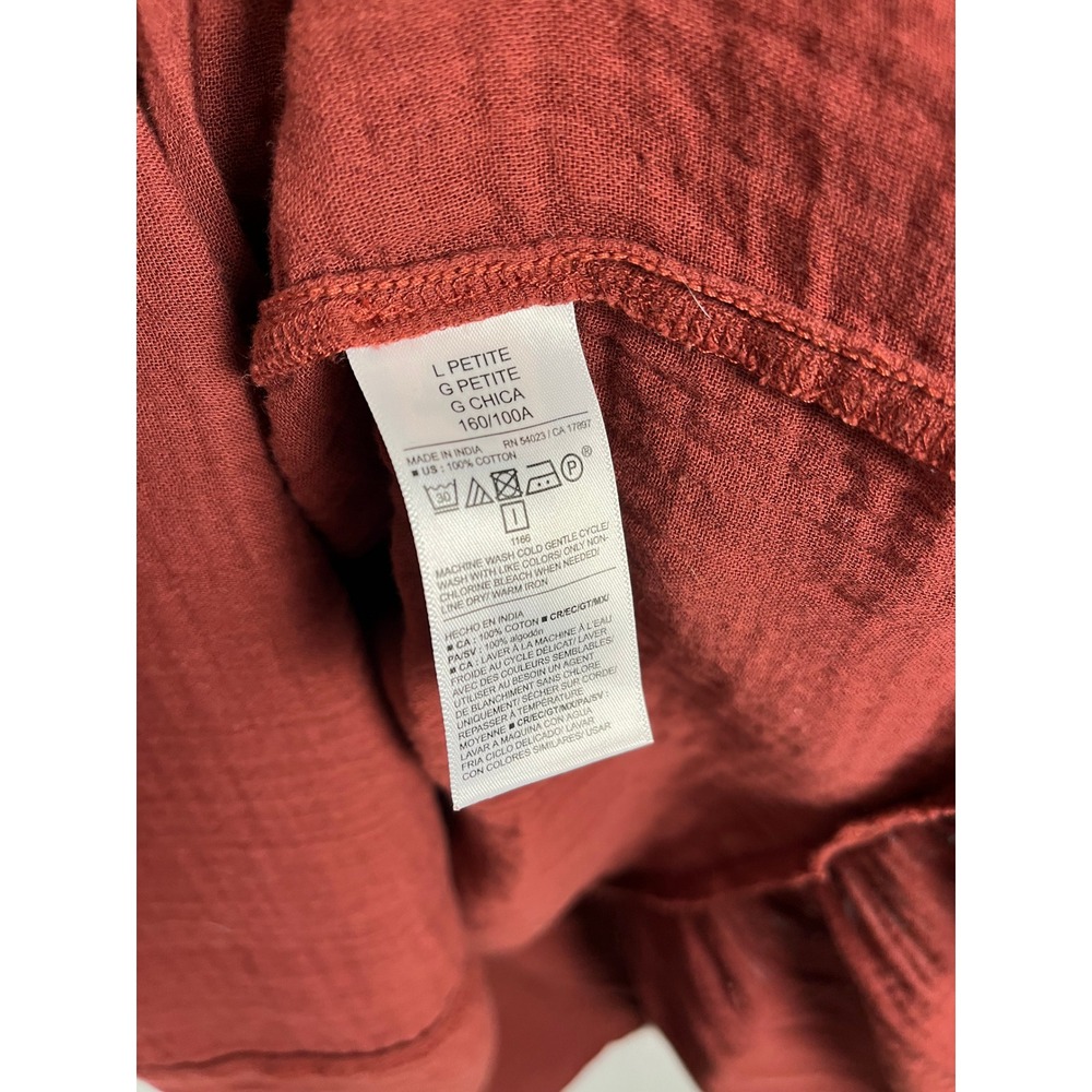 Boho Peasant Maxi Dress Womens L PETITE Red Cotton Gauze Tiered Gathered Peasant - Picture 5 of 7